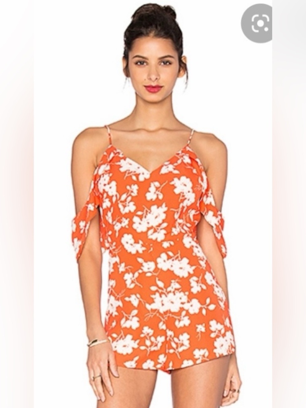J.O.A. Red Floral Ruffle Off-Shoulder  Romper